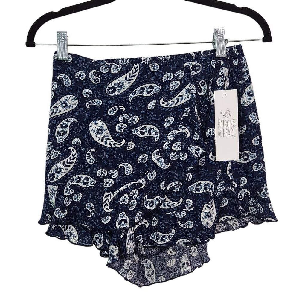 Patrons of Peace Navy Paisley Boho Skort Size XS NWT Festival Bohemian Shorts